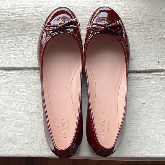 Kate Spade NY Willa Burgundy Red Chestnut Ballet flats Bow patent leather - Picture 9 of 9